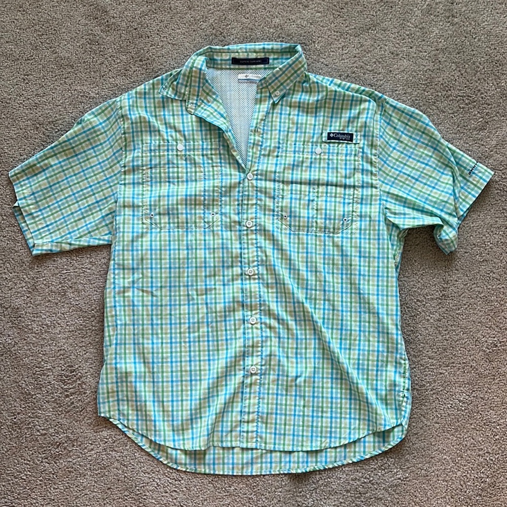 Mens columbia PFG short sleeve plaid shirt